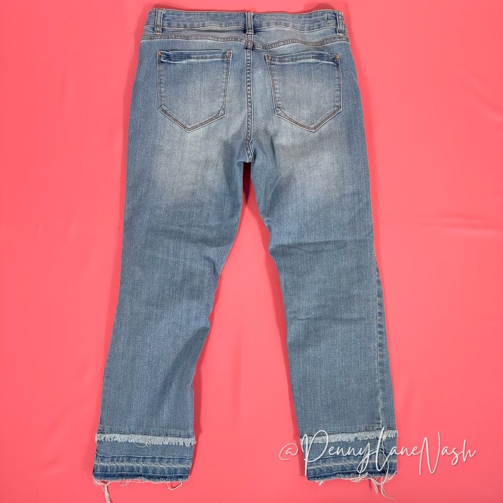 Kensie Vintage Slim Fringe Hem Cropped Jeans in Blue - Picture 9 of 9